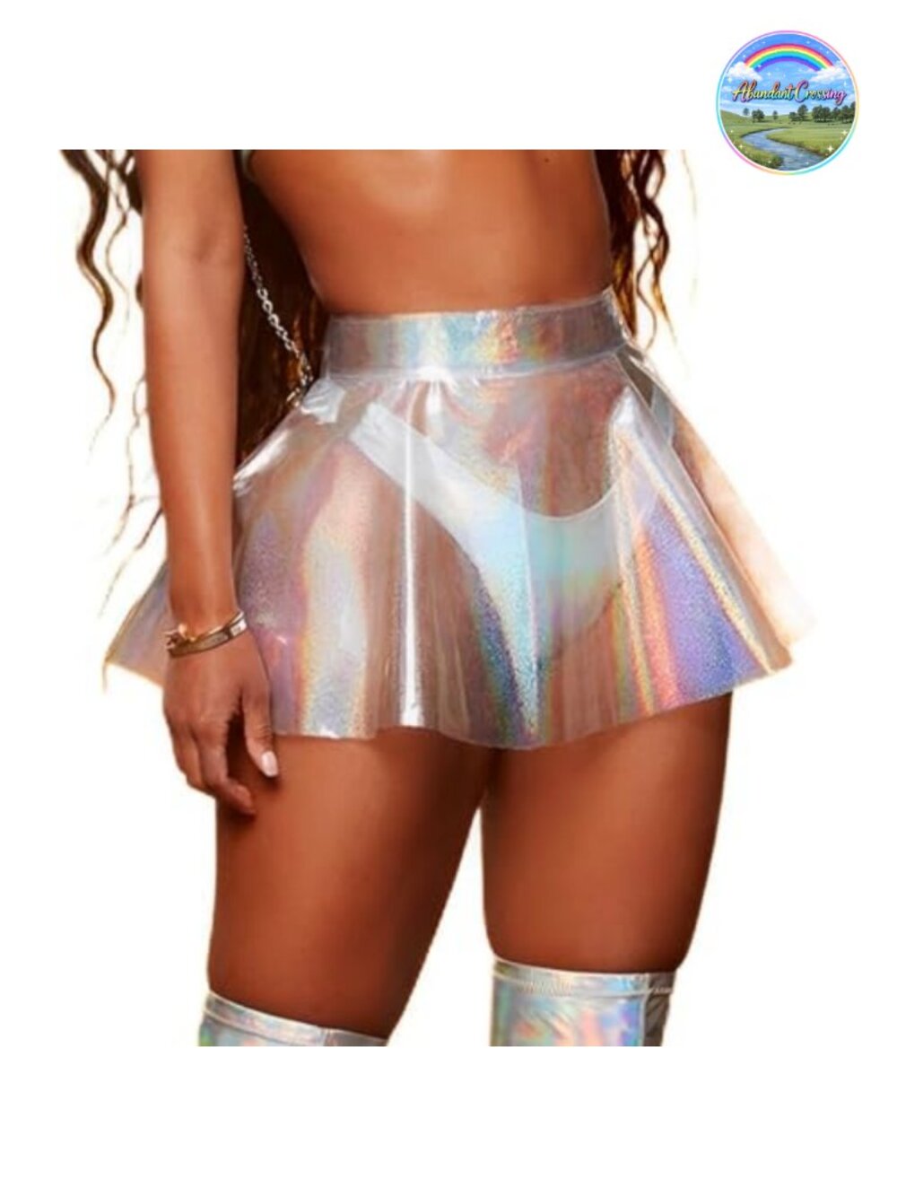 Holographic Flared Mini Skirt Transparent PVC Metallic Rave Festival Costume